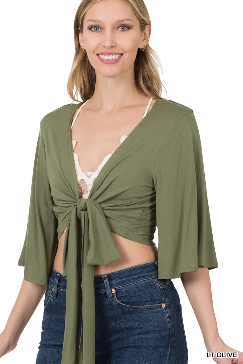 Zenana Luxe Front Tie Cropped Cardigan- S-XL