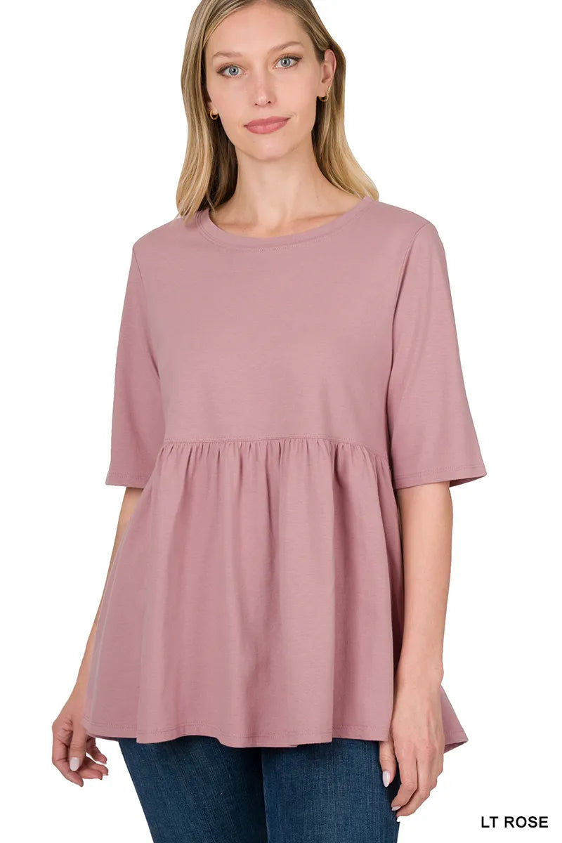 Zenana Half Sleeve Babydoll Tee- S-XL