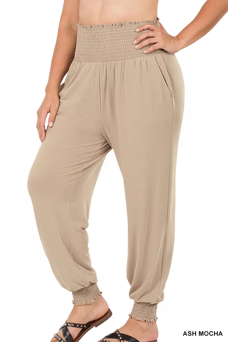 Zenana Smocked Joggers- PLUS
