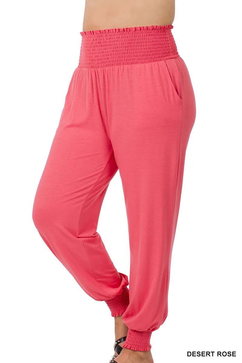 Zenana Smocked Joggers- PLUS