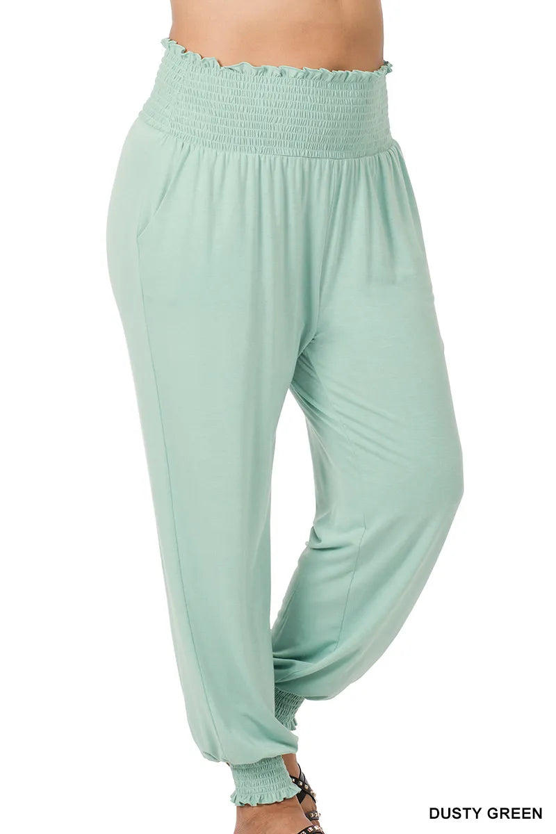 Zenana Smocked Joggers- PLUS
