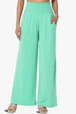 Zenana Smocked Waist Wide Leg Loungers- PLUS