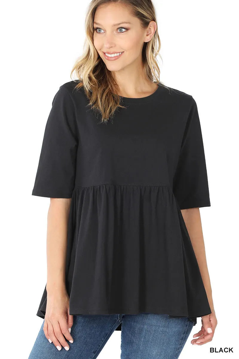 Zenana Half Sleeve Babydoll Tee- S-XL