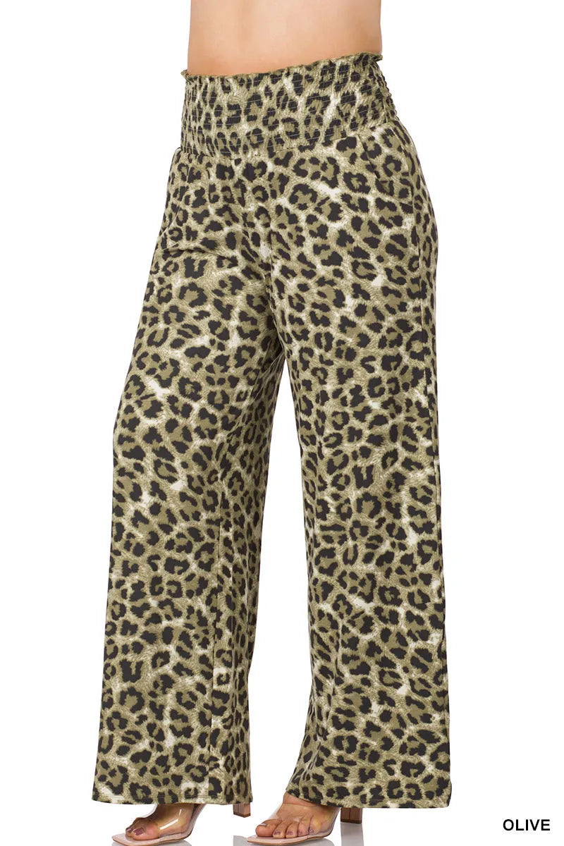 Zenana Leopard Smocked Loungers w/Pockets- PLUS