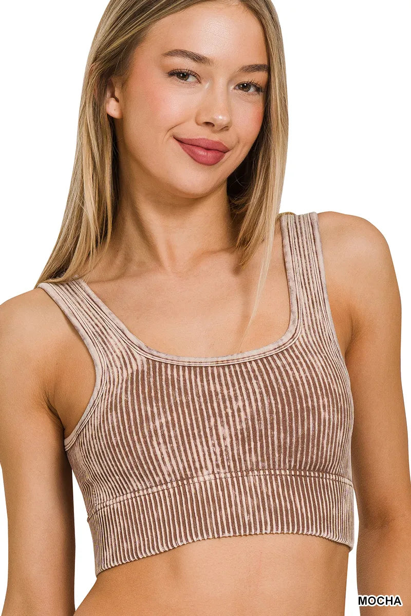 Zenana Mineral Washed Ribbed Bralette- S-XL