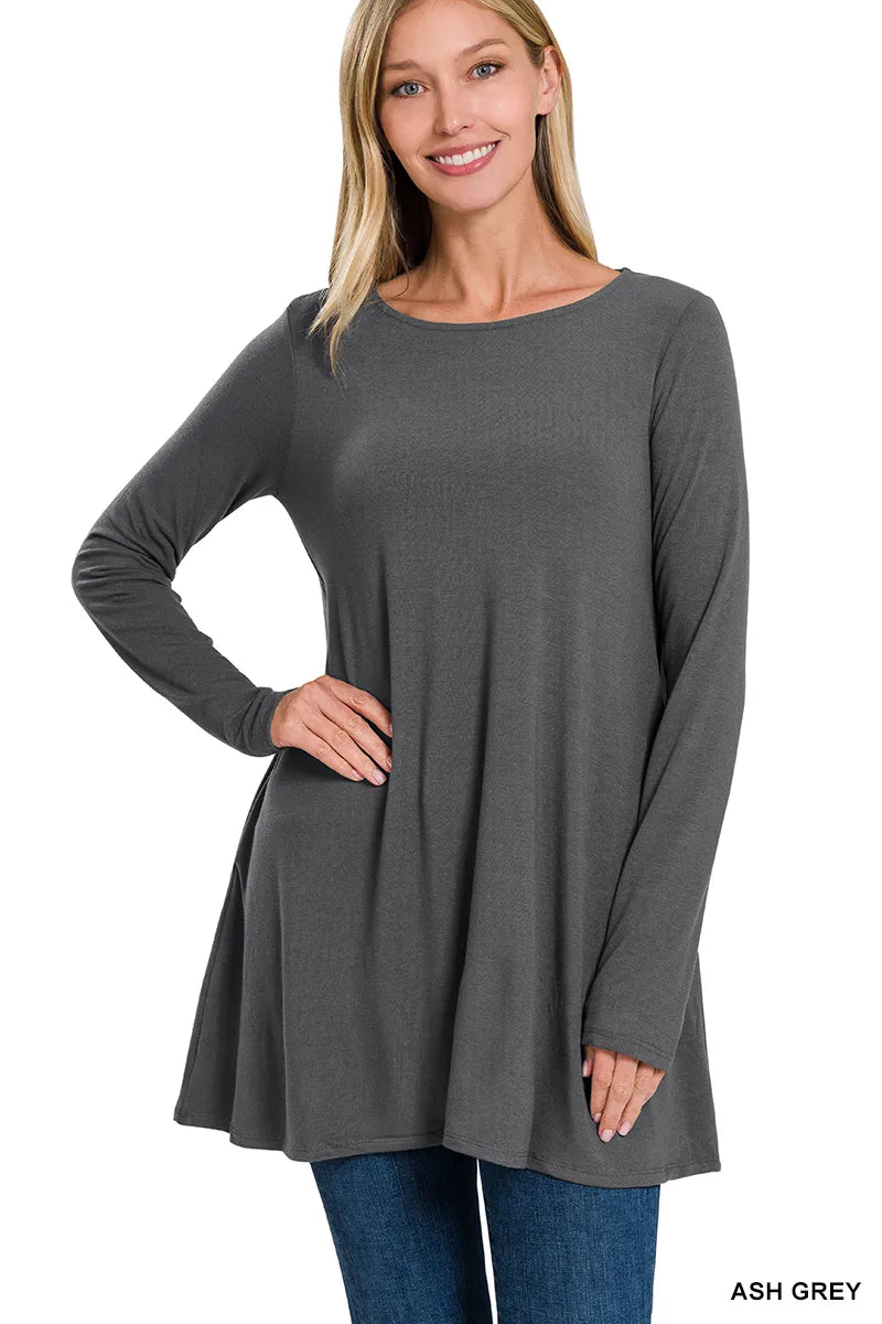 Zenana LS Pocket Tunic Top- S-XL