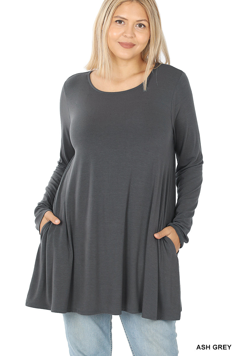 Zenana LS Pocket Tunic Top- PLUS