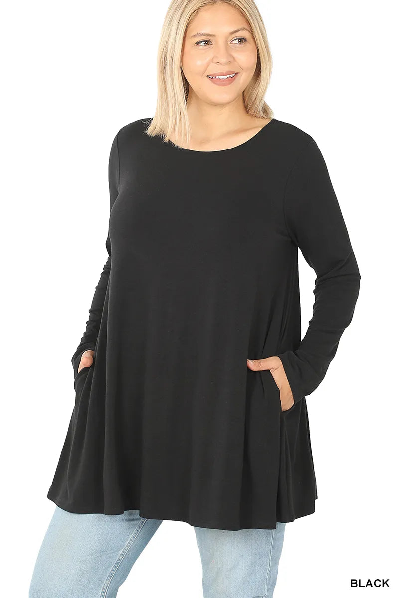 Zenana LS Pocket Tunic Top- PLUS