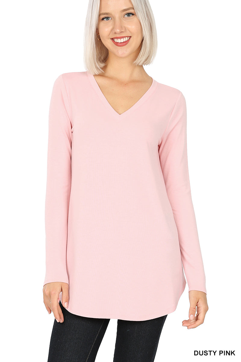 Zenana Basic V-Neck LS Tee- S-XL