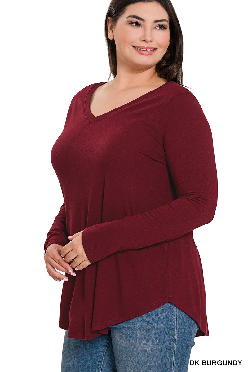 Zenana Basic V-Neck LS Tee- PLUS