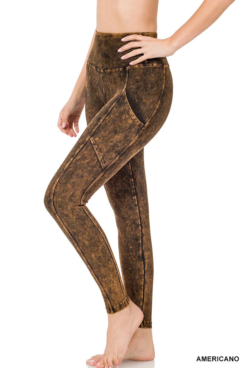 Zenana Mineral Washed Yoga Leggings w/Pockets- S-XL