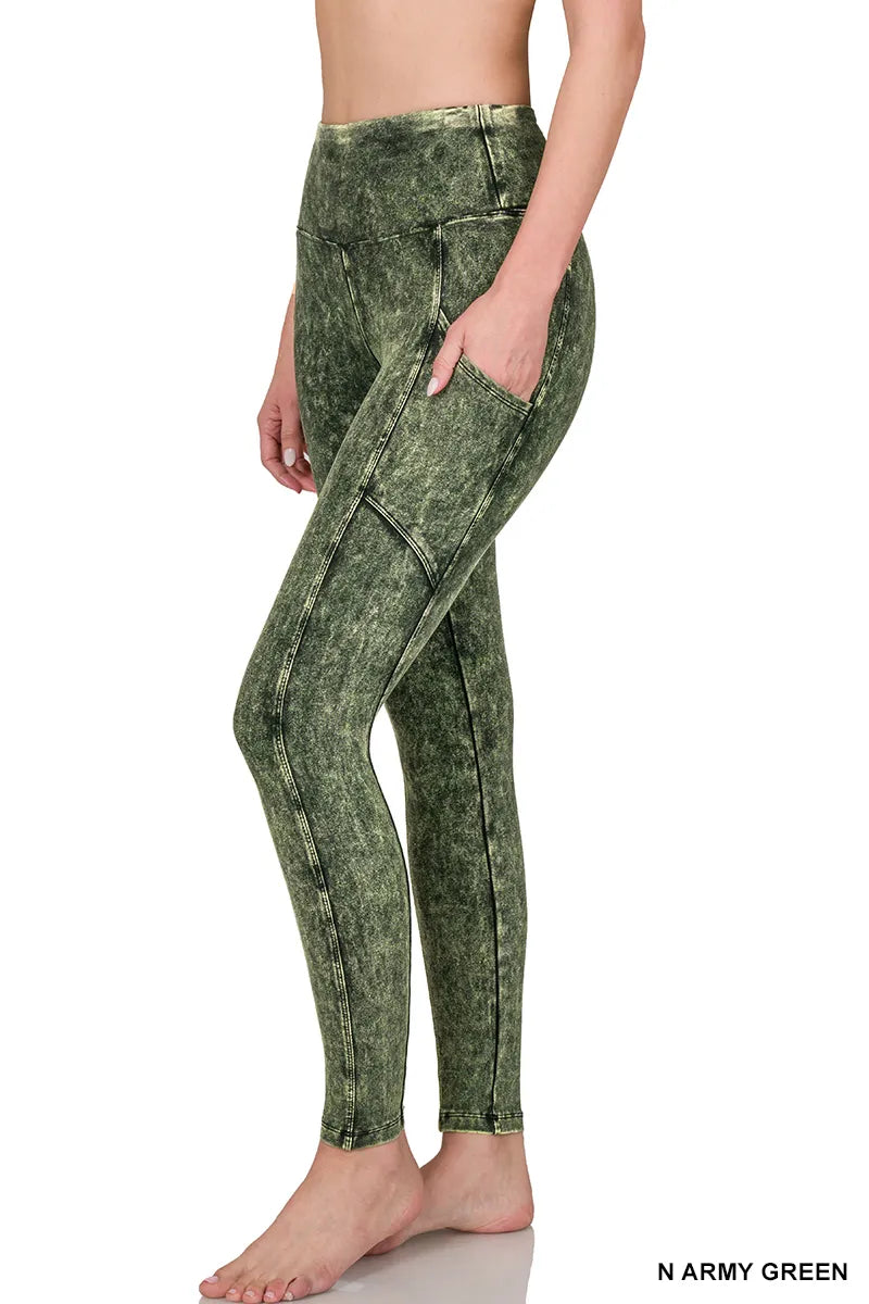 Zenana Mineral Washed Yoga Leggings w/Pockets- S-XL