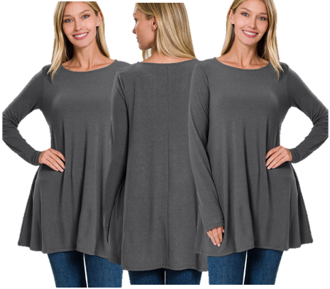 Zenana LS Pocket Tunic Top- S-XL