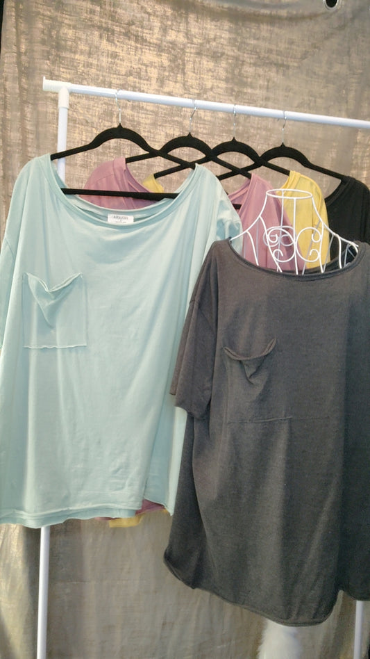 Zenana Oversized Boat Neck Tee- XS-XL