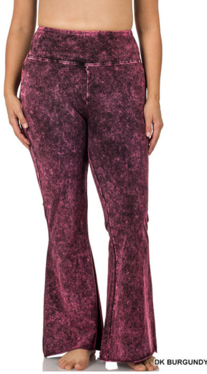 Zenana Mineral Washed Raw Hem Flares- PLUS