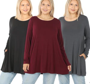 Zenana LS Pocket Tunic Top- PLUS